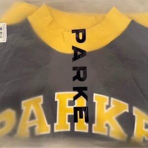 Parke Women's Yellow and Navy Turtleneck Mockneck Sweatshirt